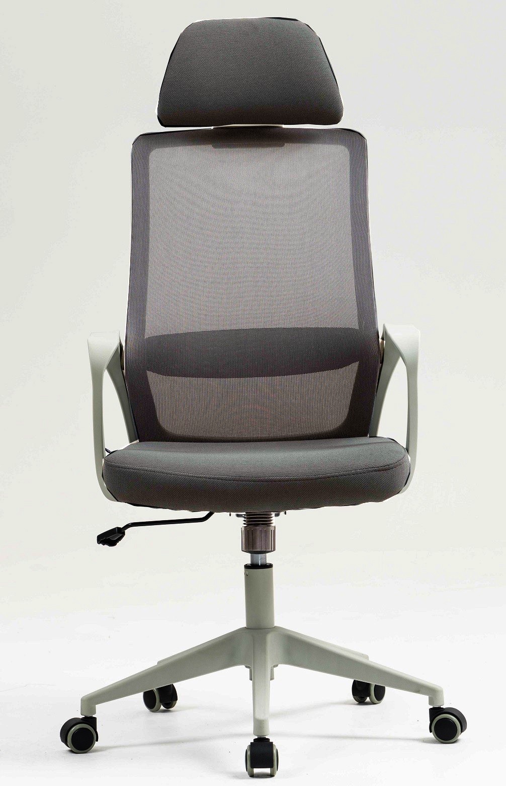 Sillón de oficina MARIO, alto, gris, malla y asiento gris