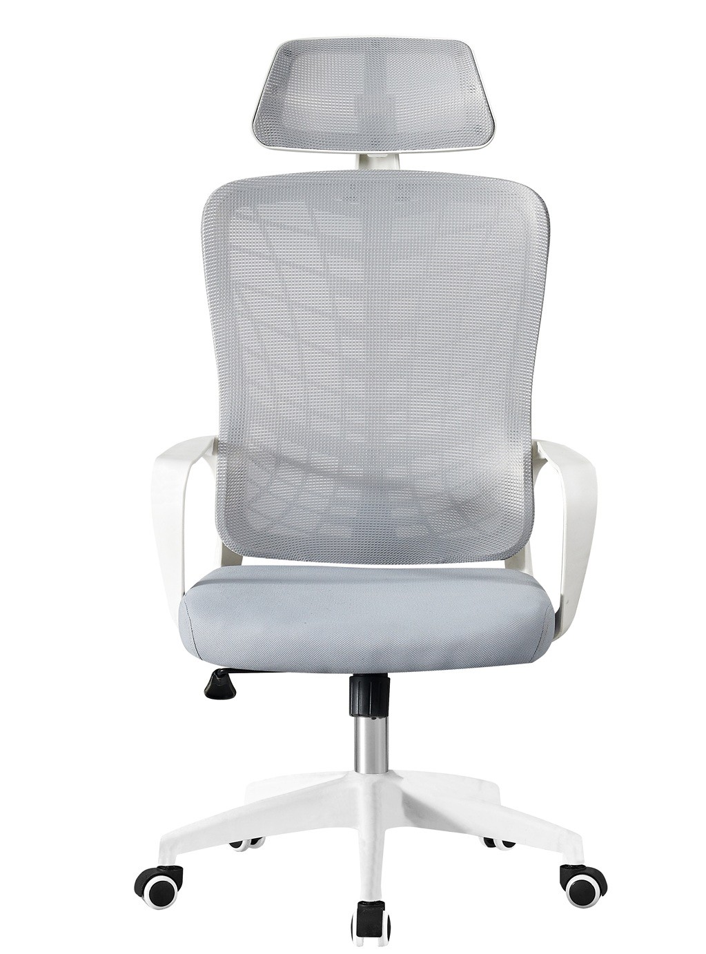 Sillón de oficina MELLAC, alto, blanco, malla y asiento gris