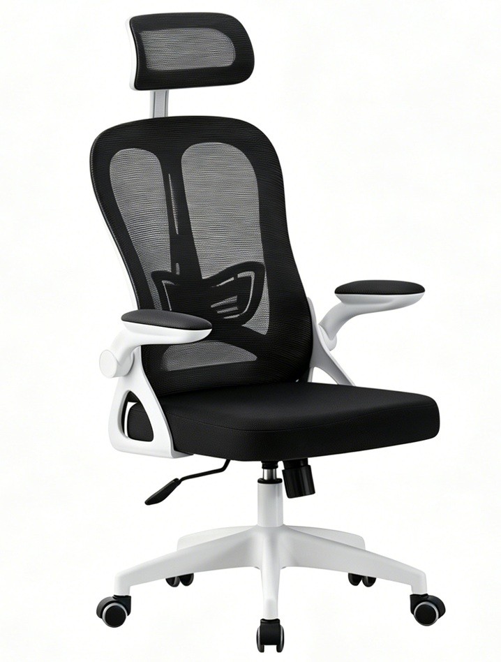 Sillón de oficina ORBEC, alto, blanco, malla y asiento negro
