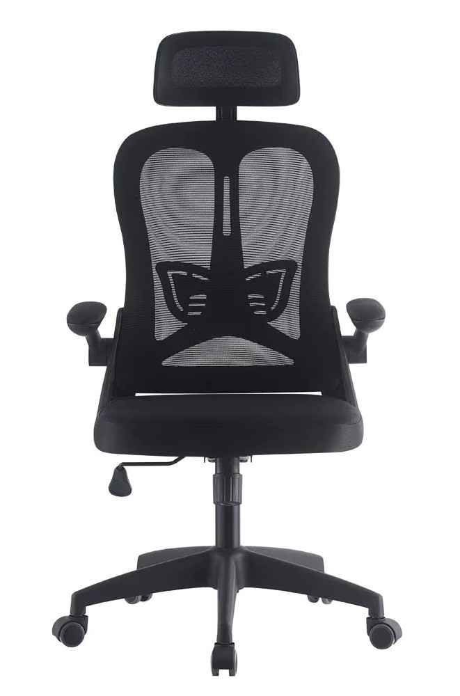 Sillón de oficina ORBEC, alto, negro, malla y asiento negro