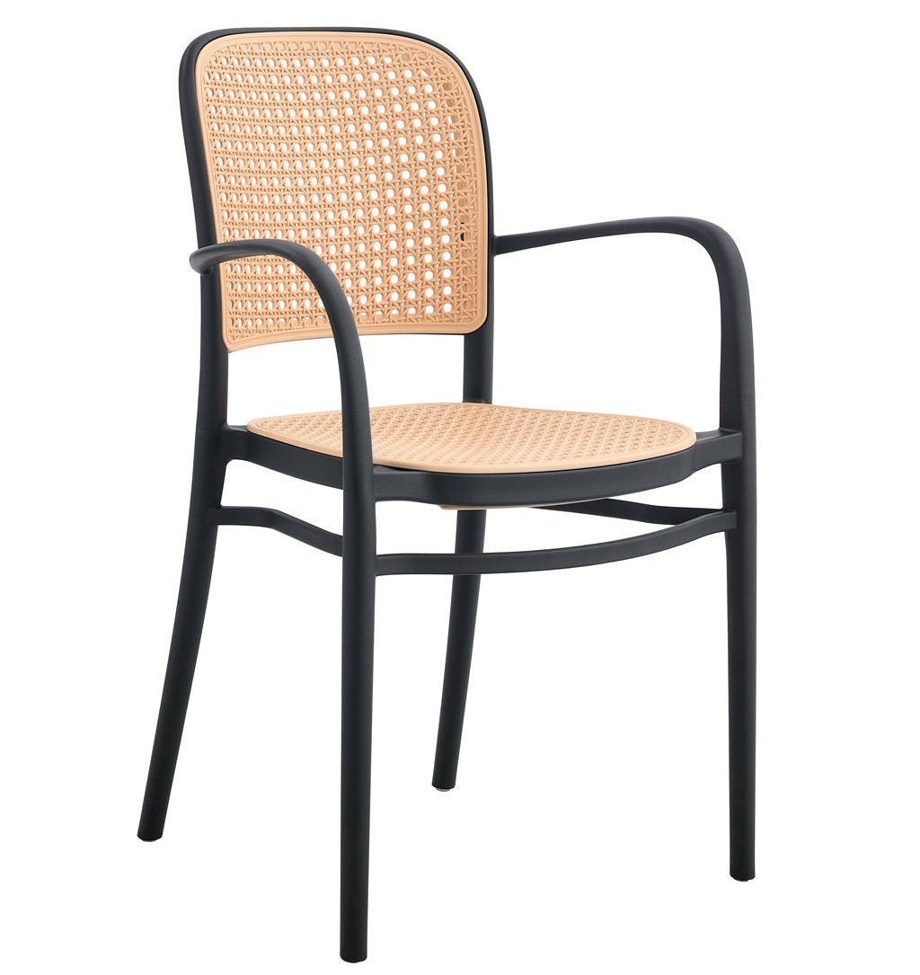 Sillón FUNCHAL 97, apilable, polipropileno negro y beige
