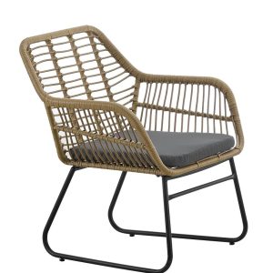 Sillón KROYA, metal, ratán beige, cojín negro