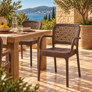 Sillón LATOJA, apilable, polipropileno marrón chocolate