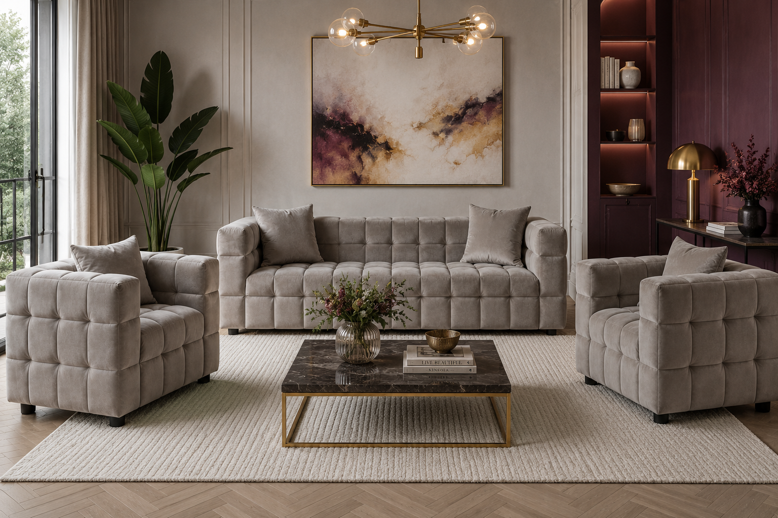 Sillón LORING, tejido velvet gris claro 25