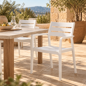 Sillón MADEIRA, apilable, polipropileno blanco