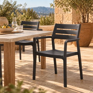 Sillón MADEIRA, apilable, polipropileno negro