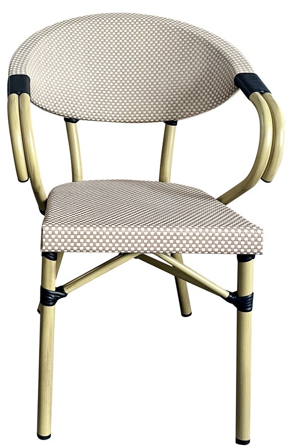 Sillón NERJA, apilable, aluminio, mesh beige y marrón