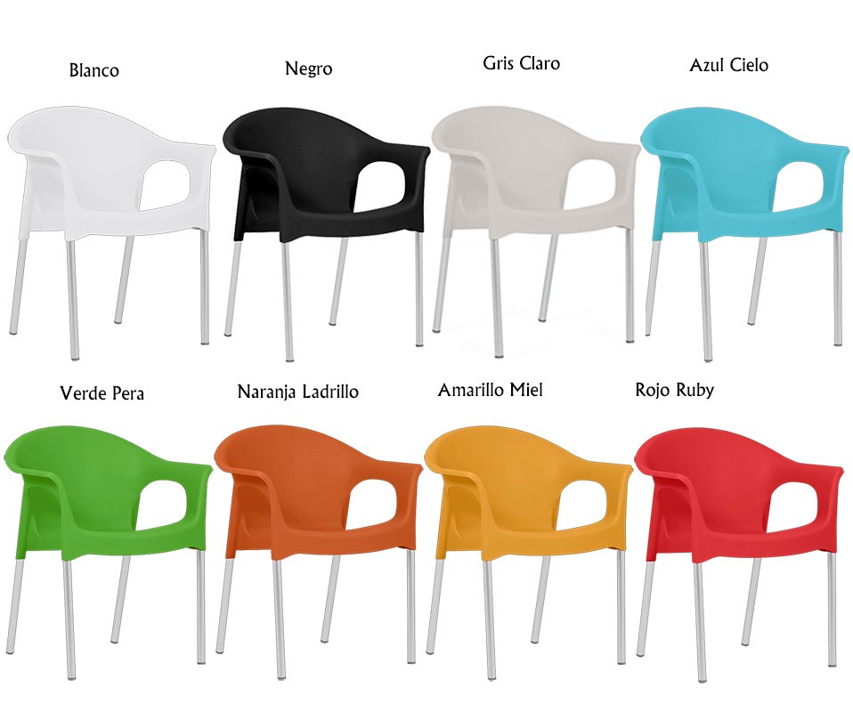 Sillón NILO, aluminio, apilable, polipropileno rojo