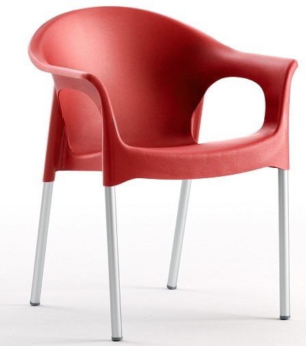 Sillón NILO, aluminio, apilable, polipropileno rojo