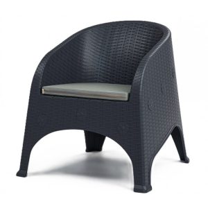 Sillón SURF, apilable, polipropileno antracita, cojín gris