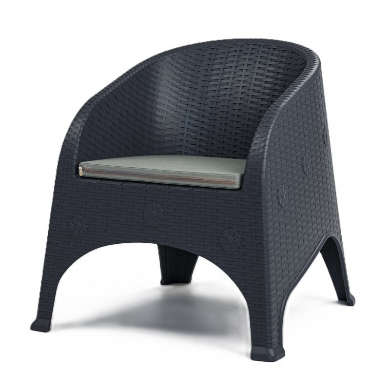 Sillón SURF, apilable, polipropileno antracita, cojín gris