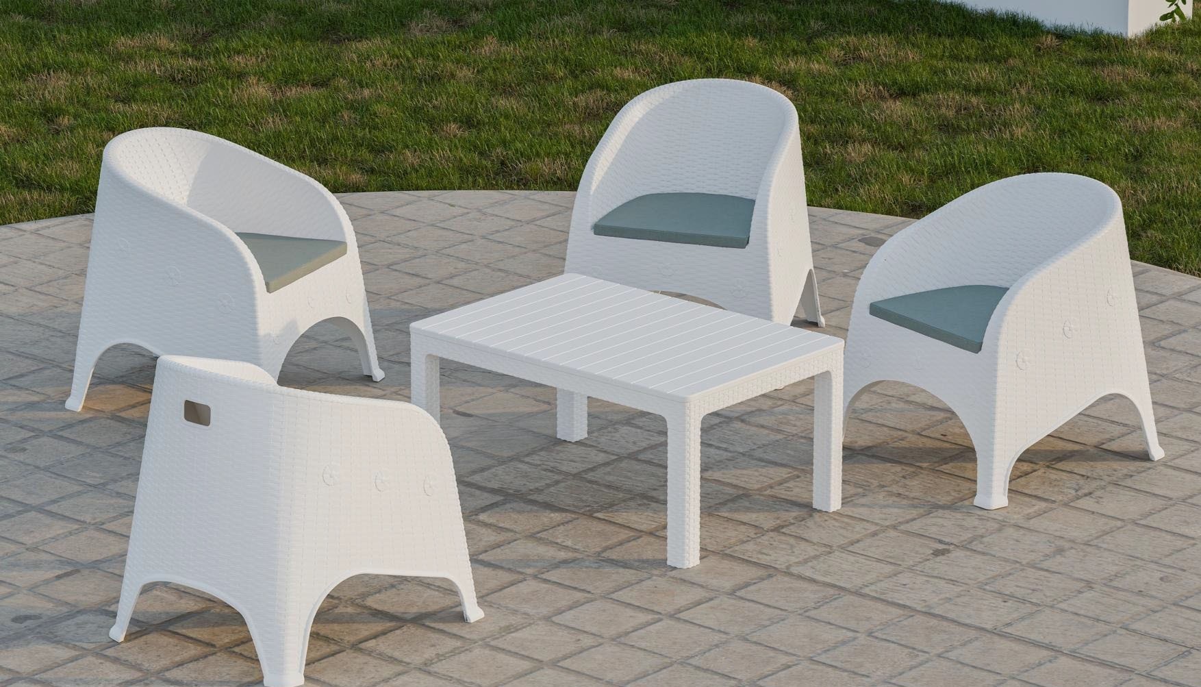 Sillón SURF, apilable, polipropileno blanco, cojín gris