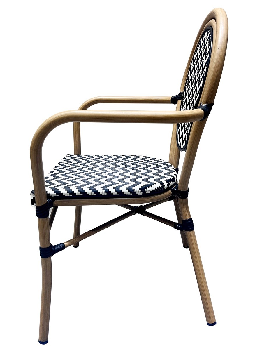 Sillón TARAMAY, apilable, aluminio, mesh blanco y negro