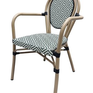 Sillón TARAMAY, apilable, aluminio, mesh crema y verde