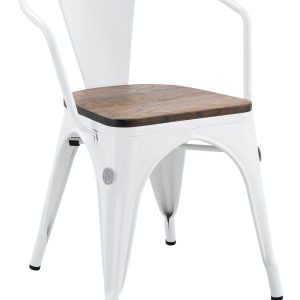 Sillón TOL EK WOOD, acero, blanco, asiento madera