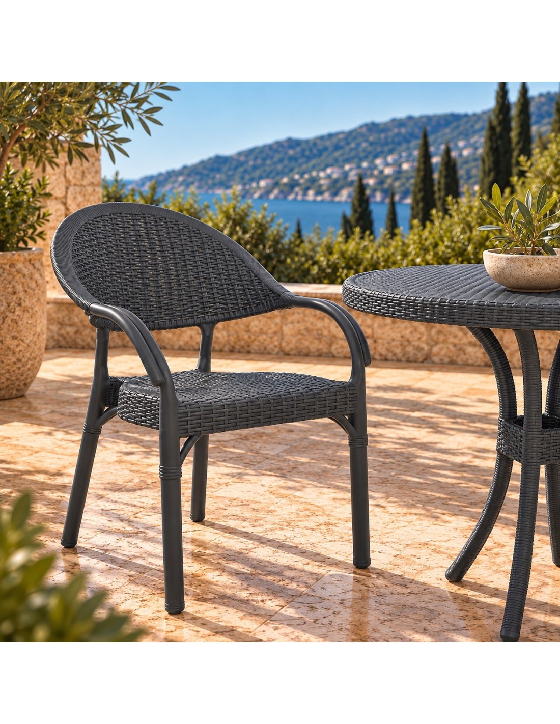 Sillón TORREMOLINOS, apilable, patas metálicas, polipropileno antracita