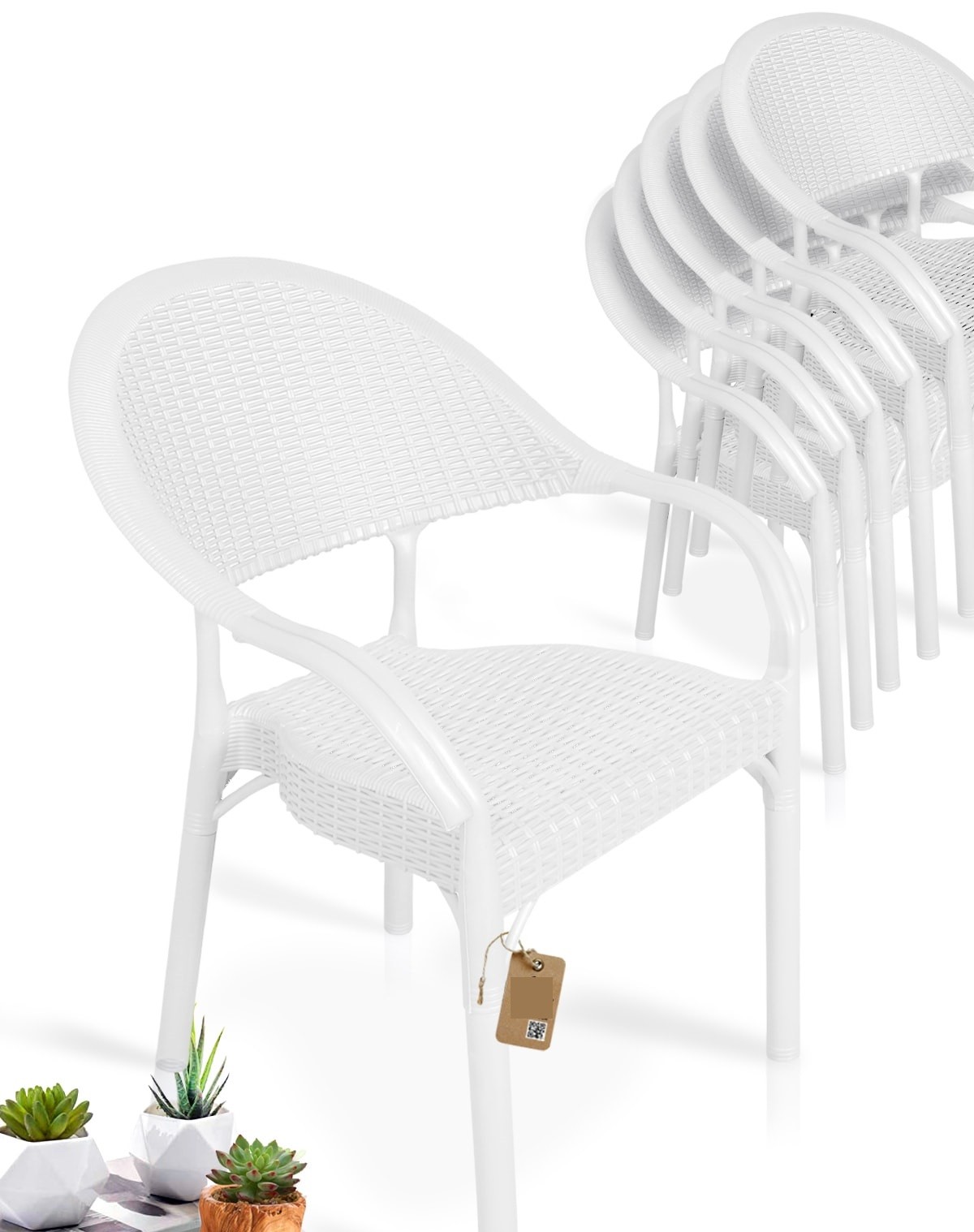 Sillón TORREMOLINOS, apilable, patas metálicas, polipropileno blanco