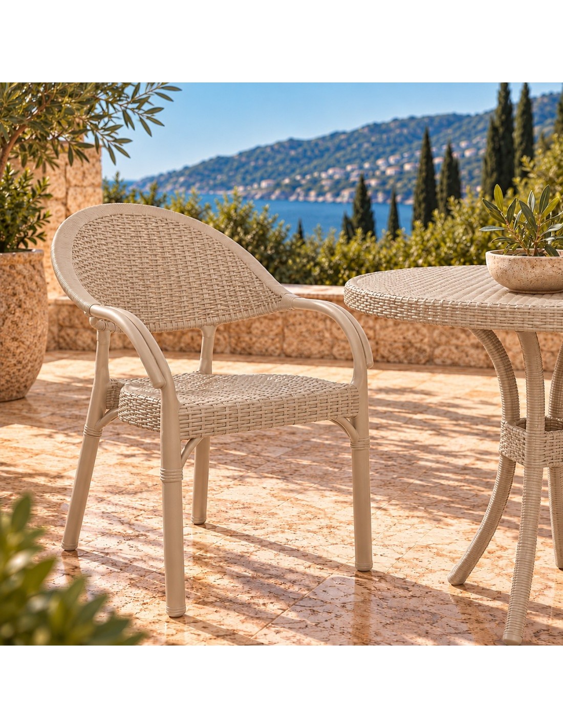 Sillón TORREMOLINOS, apilable, patas metálicas, polipropileno capuccino