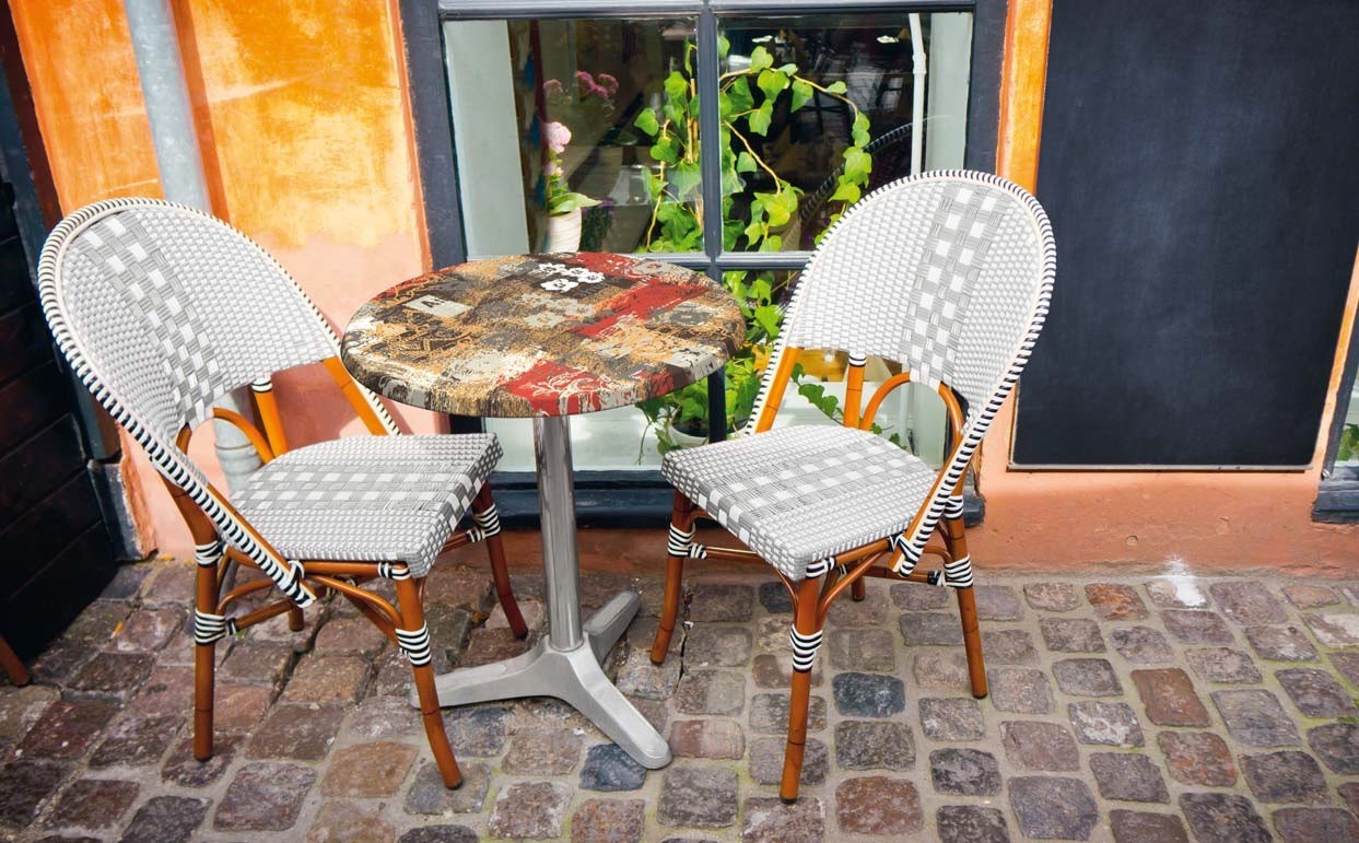 Tablero de mesa Werzalit Alemania, BABYLON 213, 60 cms de diámetro.