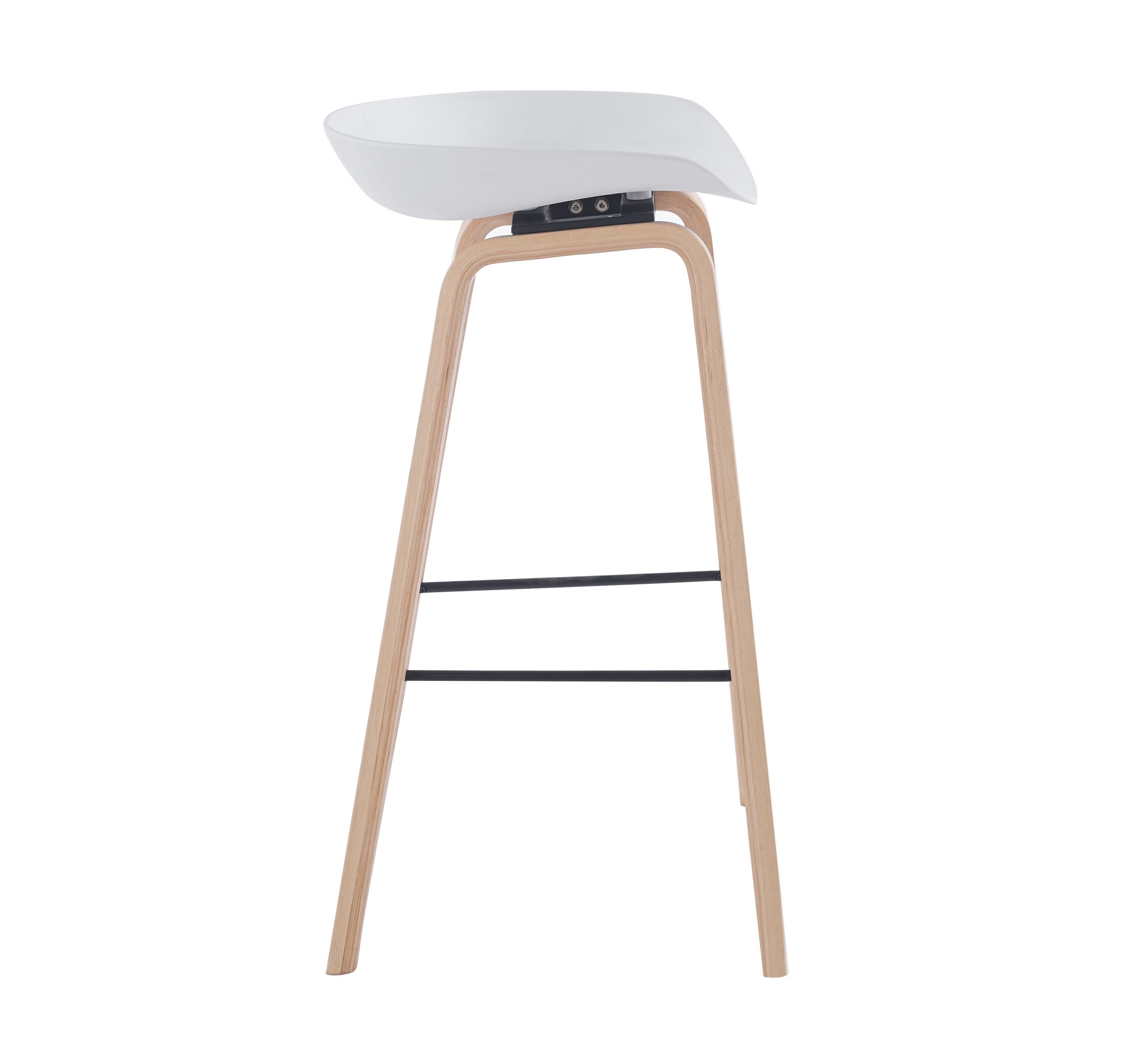 Taburete AWAK (EL), madera curvada, asiento polipropileno blanco