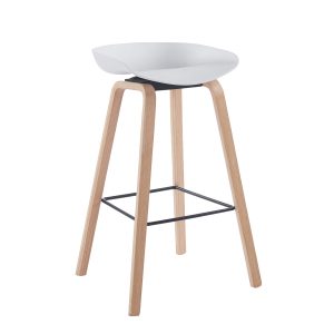 Taburete AWAK (EL), madera curvada, asiento polipropileno blanco