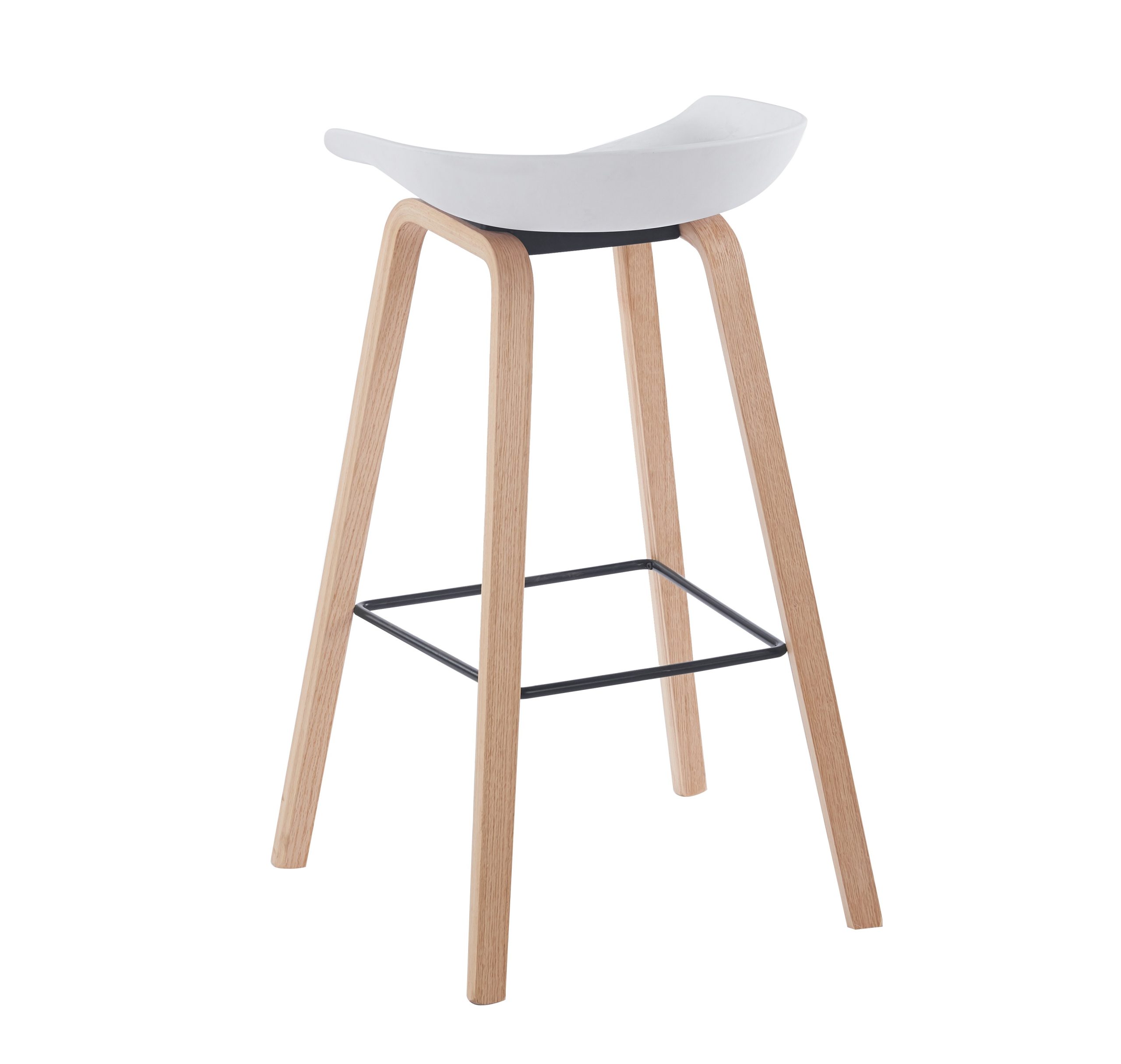 Taburete AWAK (EL), madera curvada, asiento polipropileno blanco