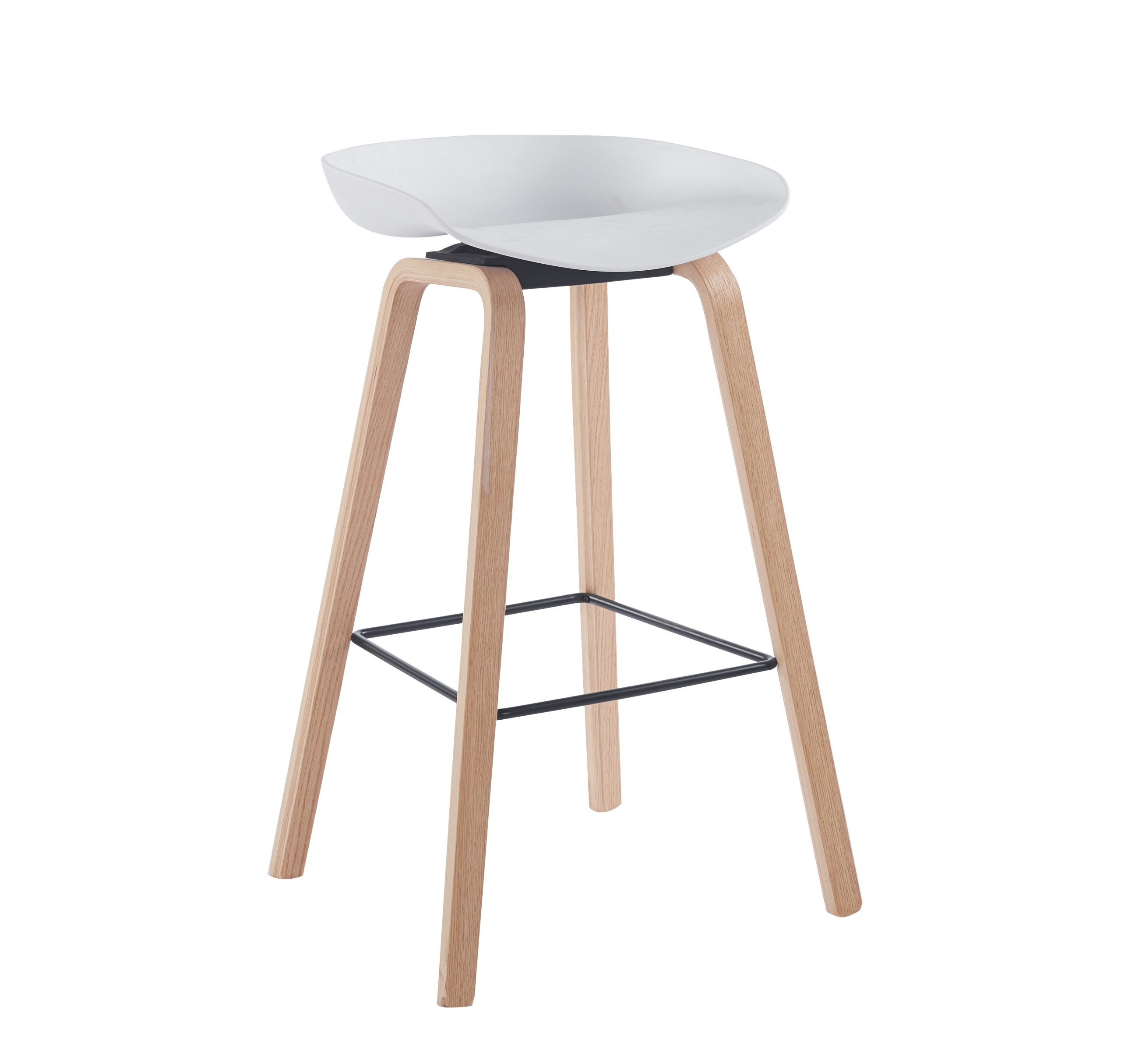 Taburete AWAK (EL), madera curvada, asiento polipropileno blanco