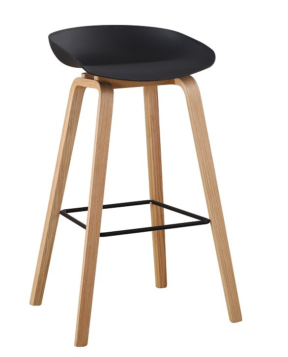Taburete AWAK (TO), madera curvada, asiento polipropileno negro