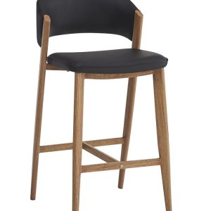 Taburete CALABRIA, metal acabado de color madera, similpiel negra