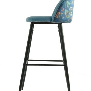 Taburete CARNAVAL SKY BLUE, metal, tapizado velvet azul con trasera carnaval