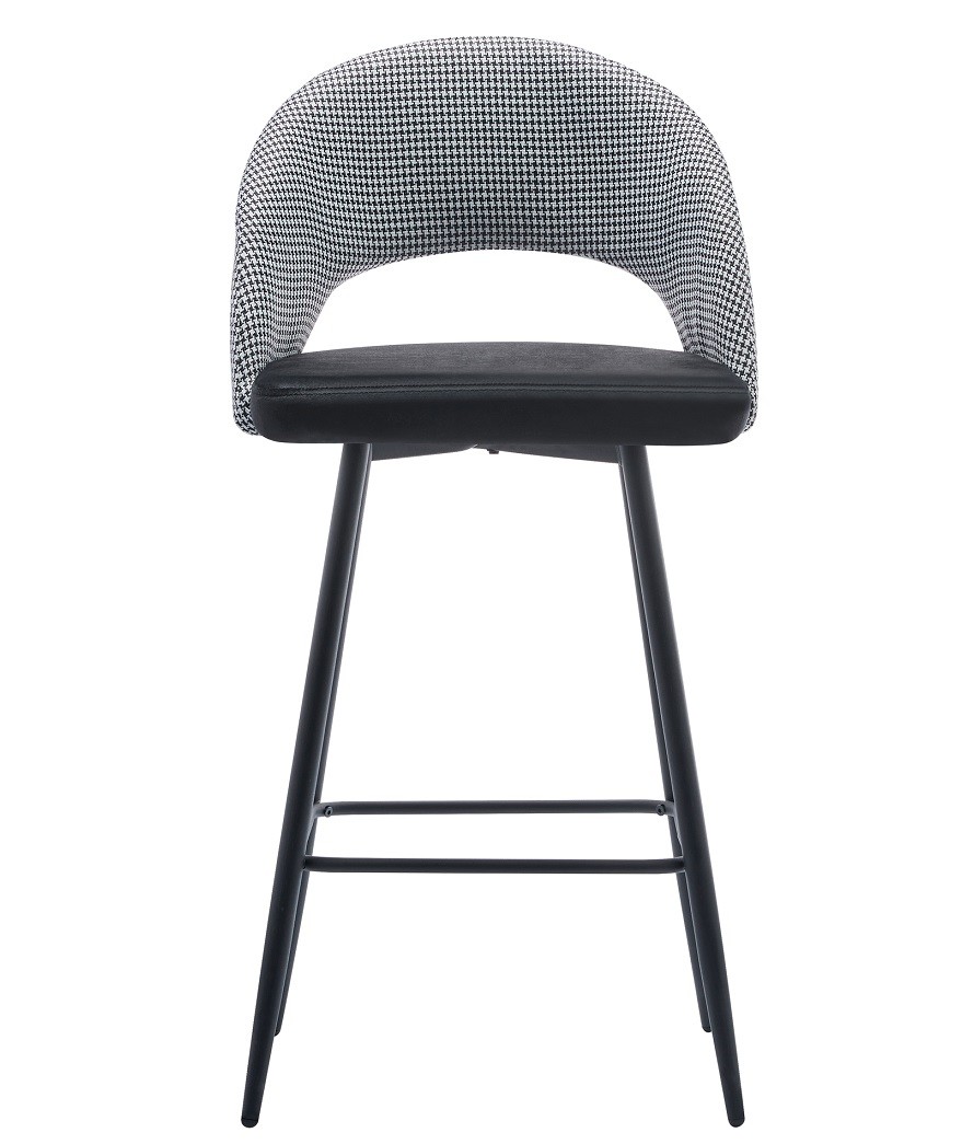 Taburete CLEO, metal, tapizado pata de gallo con negro