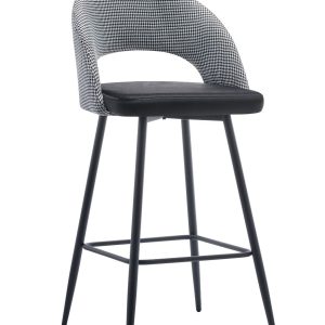 Taburete CLEO, metal, tapizado pata de gallo con negro