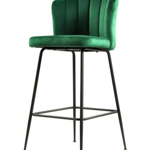Taburete DEVIN, metal, tapizado velvet verde oscuro