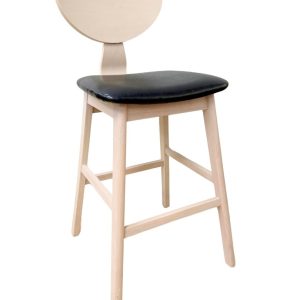 Taburete DUBLIN, madera de hevea, natural, similpiel negra