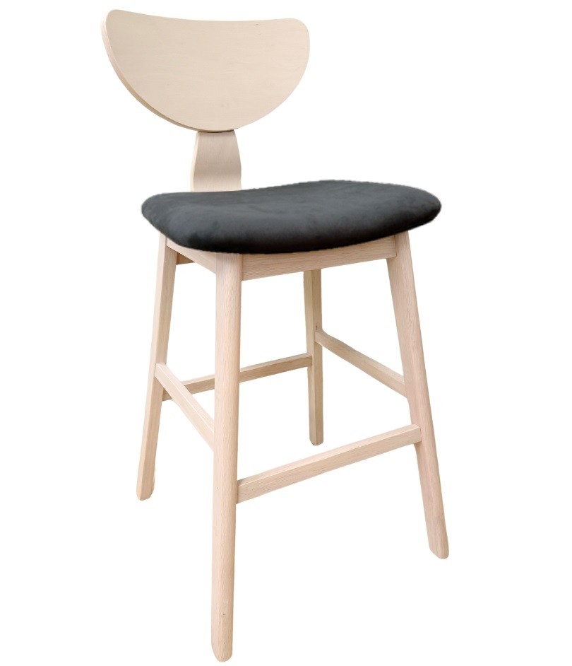 Taburete DUBLIN, madera de hevea, natural, velvet gris oscuro
