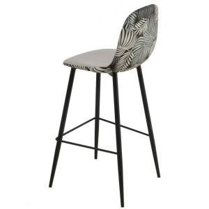 Taburete HORUS NEW, metal, tapizado velvet gris con trasera floral a juego