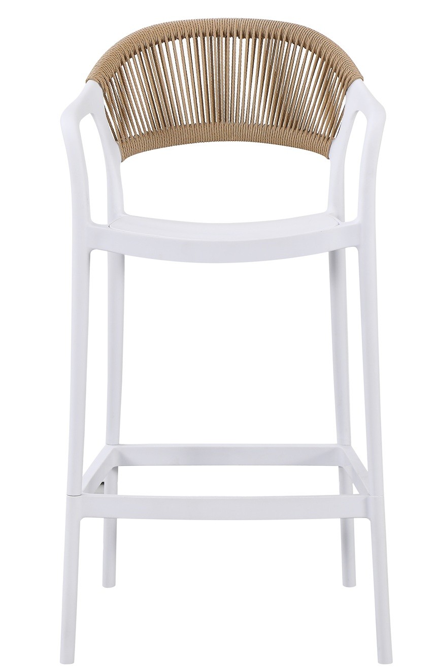 Taburete IBIZA, apilable, tratamiento anti UV, polipropileno blanco, cuerda natural