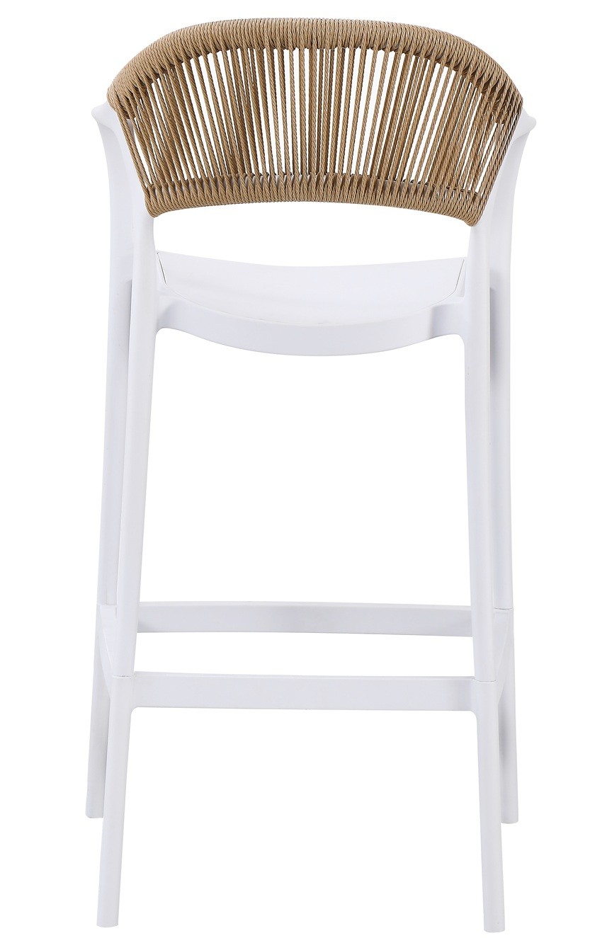 Taburete IBIZA, apilable, tratamiento anti UV, polipropileno blanco, cuerda natural