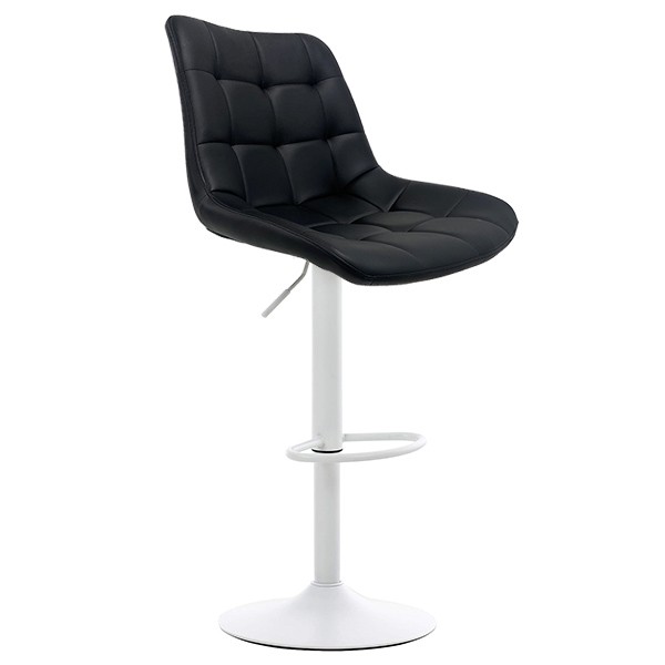 Taburete IVONNE, metal blanco, tapizado similpiel negra