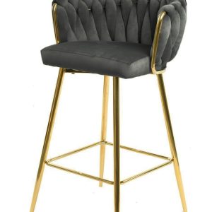 Taburete KING, metal, cromado dorado, tapizado velvet gris oscuro