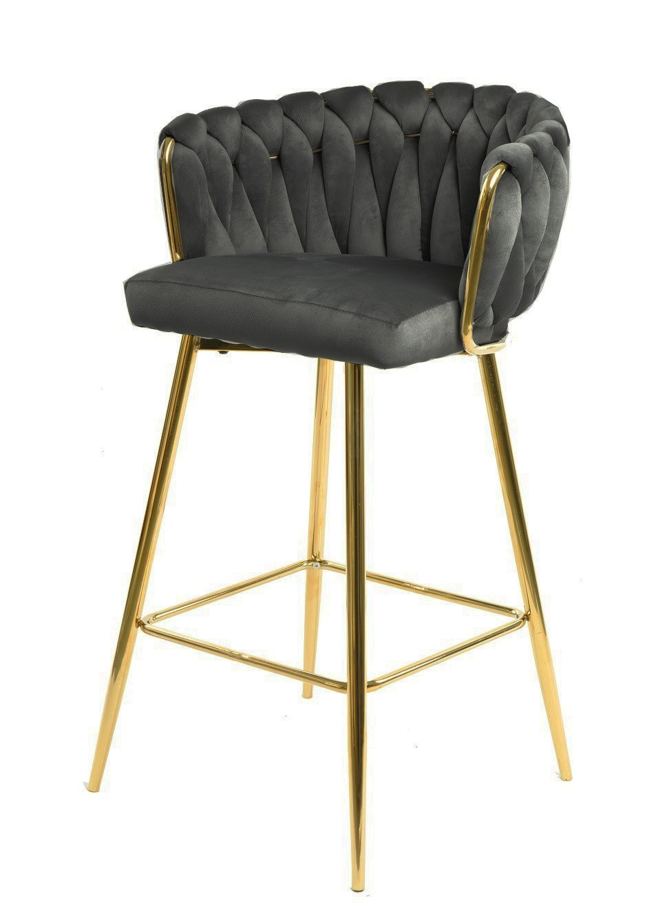 Taburete KING, metal, cromado dorado, tapizado velvet gris oscuro