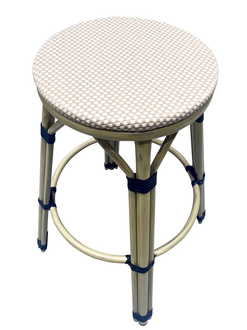 Taburete NERJA, apilable, aluminio, mesh beige y marrón
