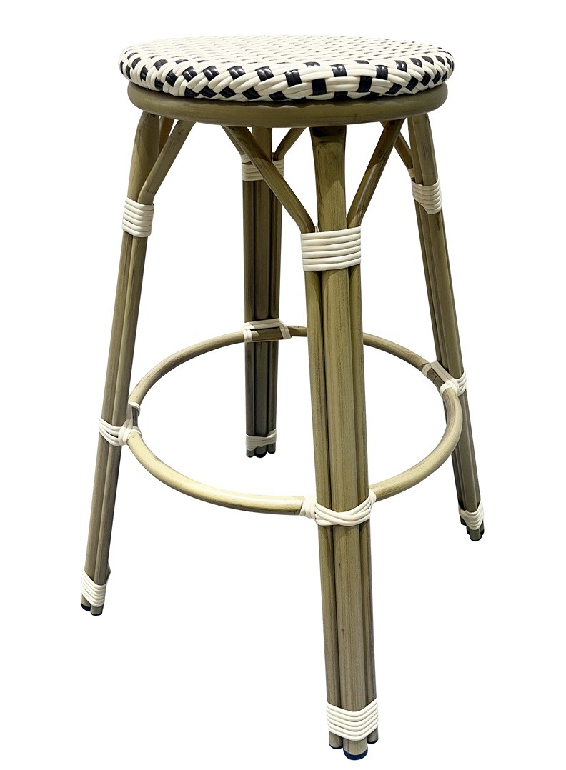 Taburete NERJA, apilable, aluminio, ratán beige y marrón