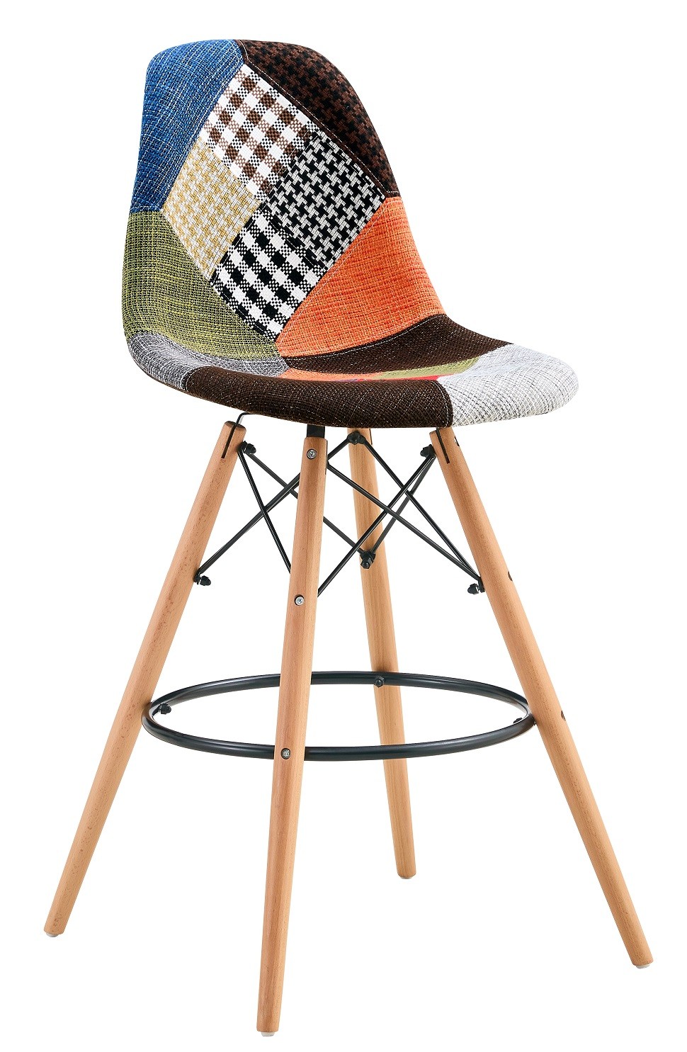 Taburete STAR PAT22, madera, tapizado patchwork 22