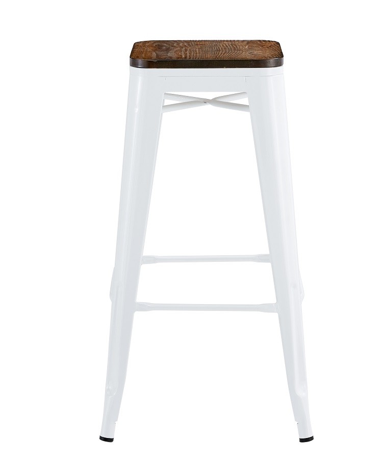 Taburete TOL EK WOOD, acero, blanco, asiento madera