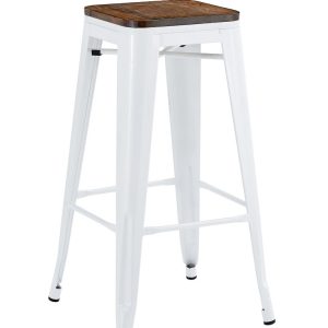 Taburete TOL EK WOOD, acero, blanco, asiento madera