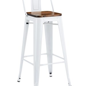 Taburete TOL R1 EK WOOD, acero, blanco, asiento madera
