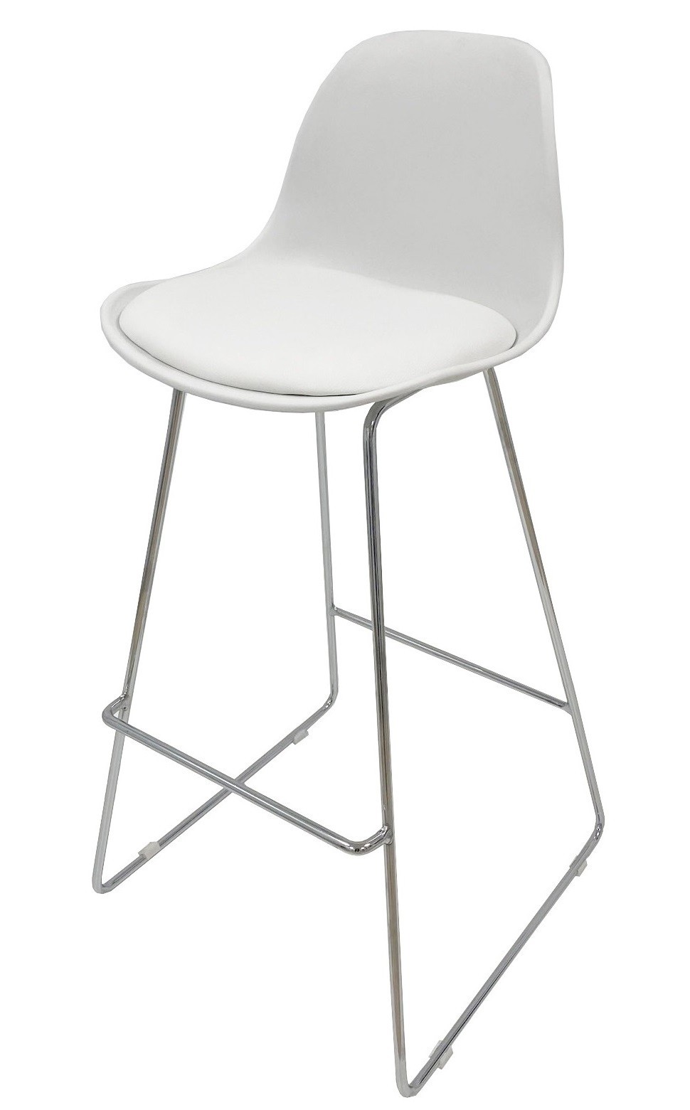 Taburete TOW FIBB, cromado, carcasa y tapizado blanco