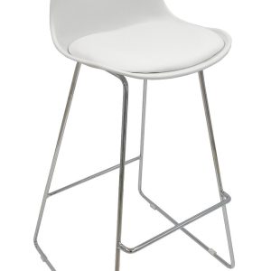 Taburete TOW FIBB, cromado, carcasa y tapizado blanco