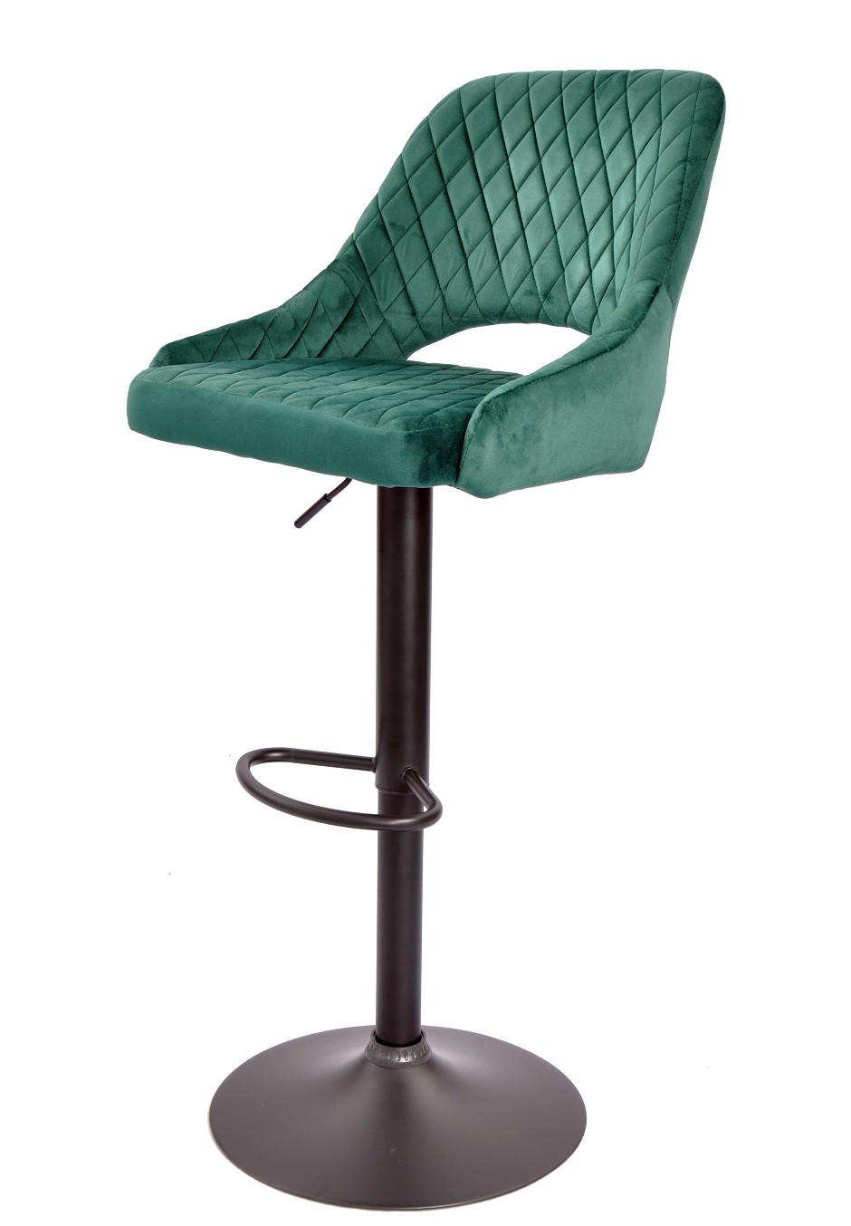 Taburete YASUR, regulable, metal negro, tapizado velvet 56 verde oscuro